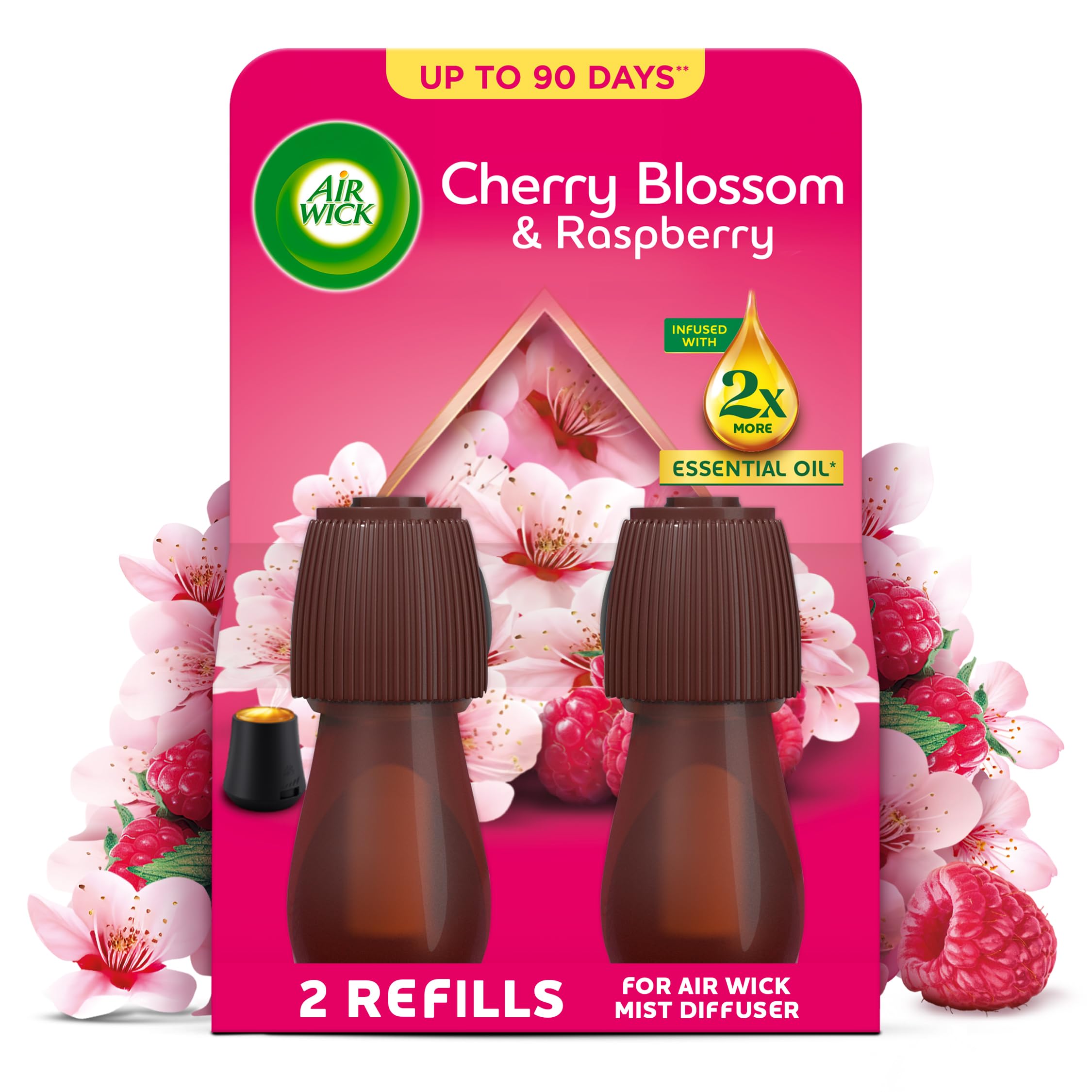 Air Wick Cherry Blossom & Raspberry Essential Mist Twin Refill 20ml, Lasting for