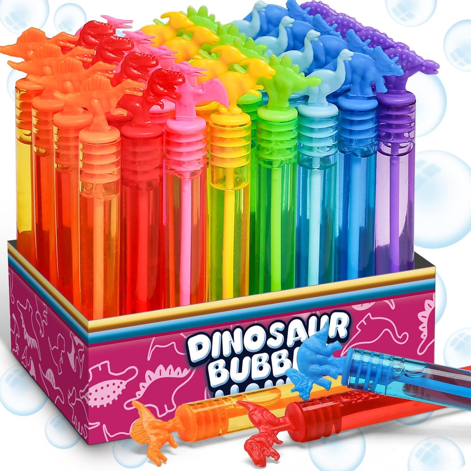 32 Pack Bubble for Kids Party Favors, 8 Style Dinosaur Mini Bubble Wands | Bulk 