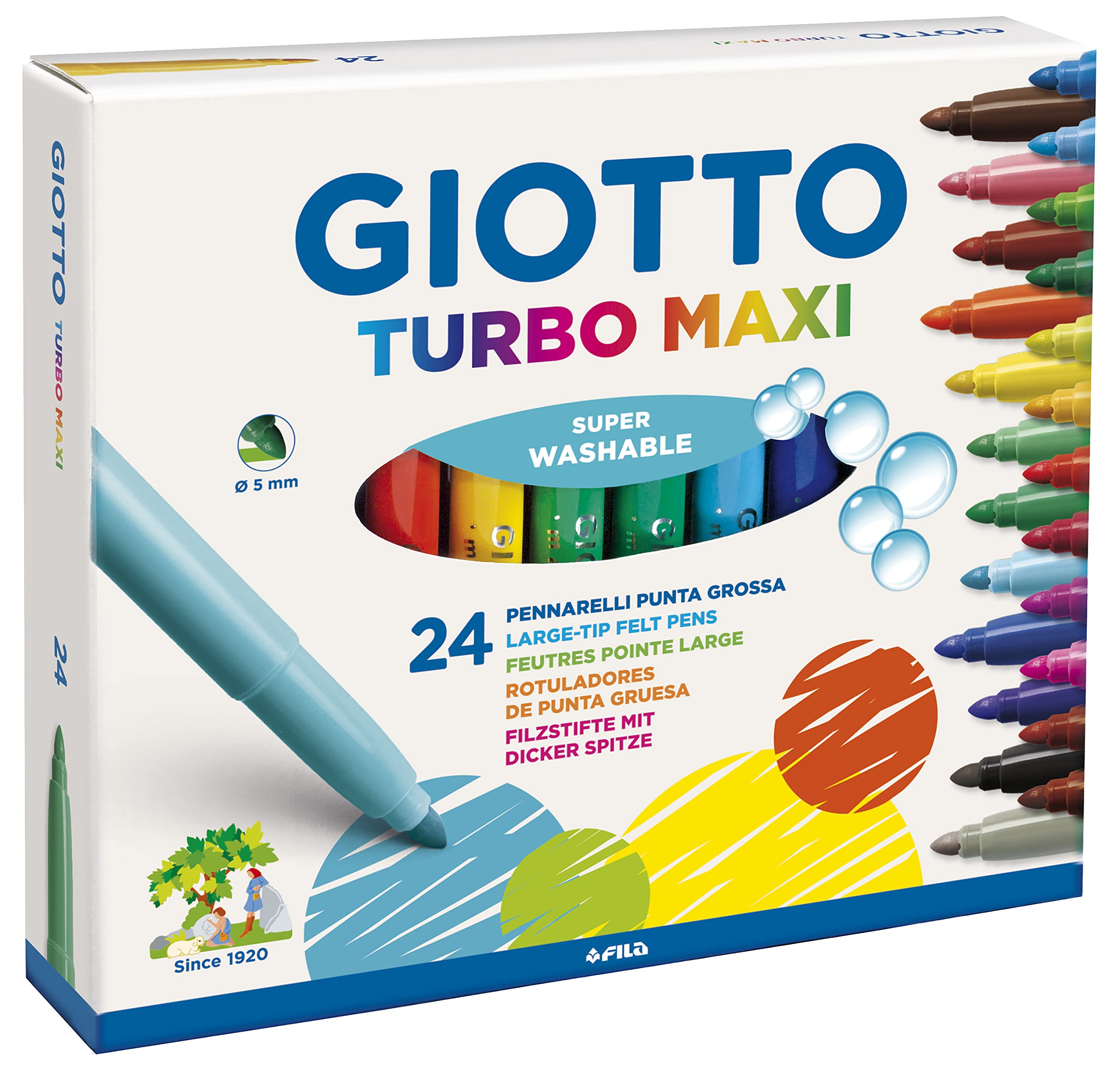 GIOTTO Turbo Maxi 5mm Super Washable Large Tip Marker Pens (Pack of 24)
