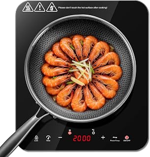 KICHPOWER Single Induction Hob 2000W, Portable Induction Cooker with 10 Power & Temperature Levels, Touch Control, Child Lock, 3-Hour Timer, Residual Heat Indicator, Black Glass Panel Electric Hob