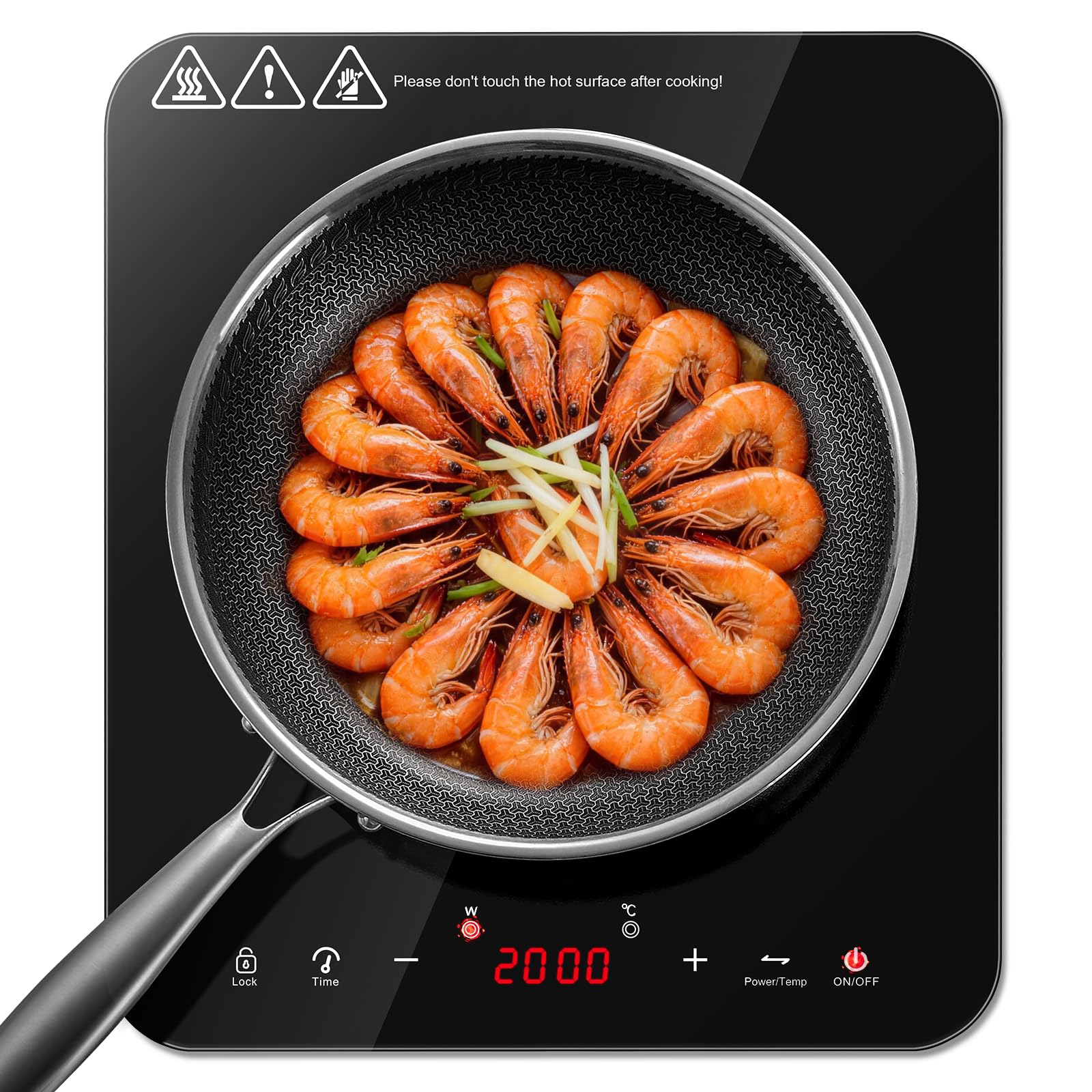 KICHPOWER Single Induction Hob 2000W, Portable Induction Cooker with 10 Power & 