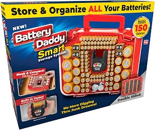 Ontel Battery Daddy Smart Organizer Storage Case & Tester, Holds 150 | Double-Sided Battery Storage Holder & Caddy | Clear Locking Lid, As Seen On TV | Batteries Not Included (BADAS-MC4)