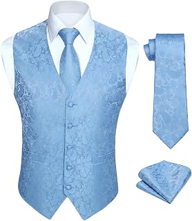 HISDERN Mens Classic Floral Paisley Floral Pocket Square Jacquard Vest