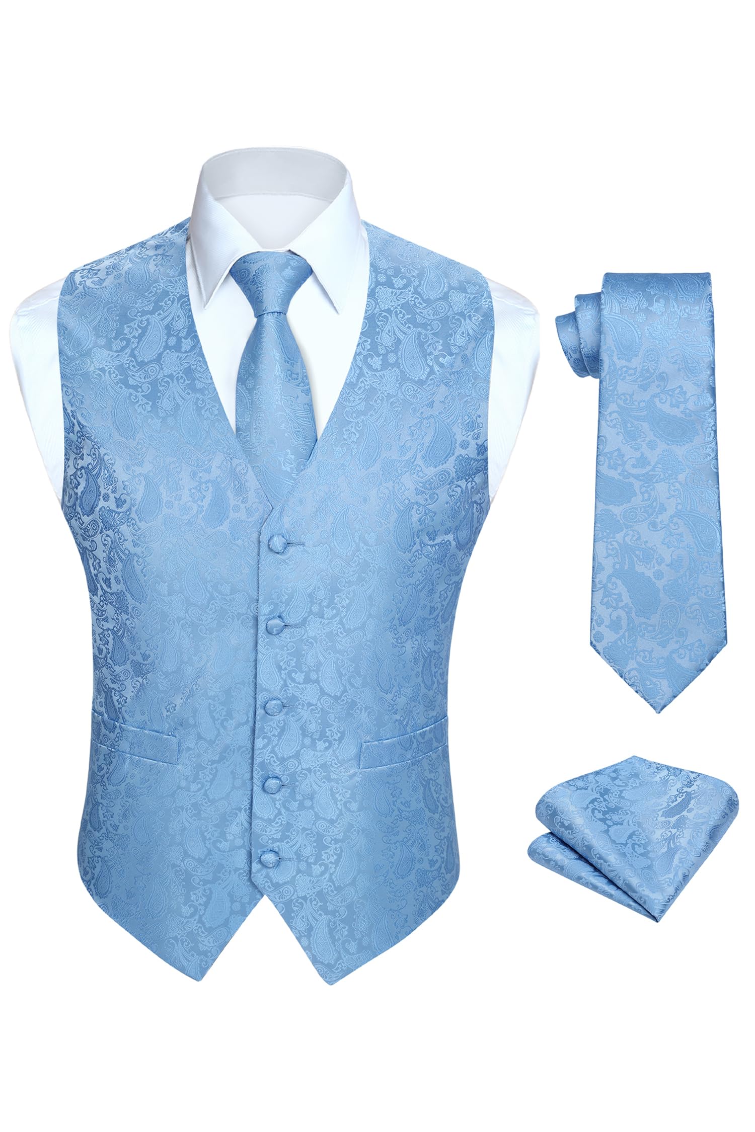 HISDERN Mens Classic Floral Paisley Floral Pocket Square Jacquard Vest