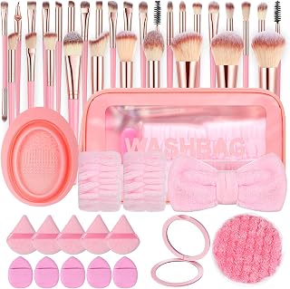 Pink Makeup Brushes Set Professional 57Pcs with Case & Tools Premium Synthetic for Foundation Concealer Blush Eyeshadow Powder Contour Face Eye Makeup Kit