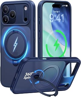 CASEKOO 360 Spin Magnetic Stand for iPhone 17 Pro Max Case, Deep Blue