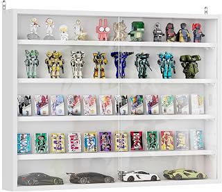 HOMCOM 5-Tier Wall Mounted Display Cabinet Glass Doors White | 23.6" x31.5", Display Case, 4 Adjustable Shelves, for Home Office Ornaments