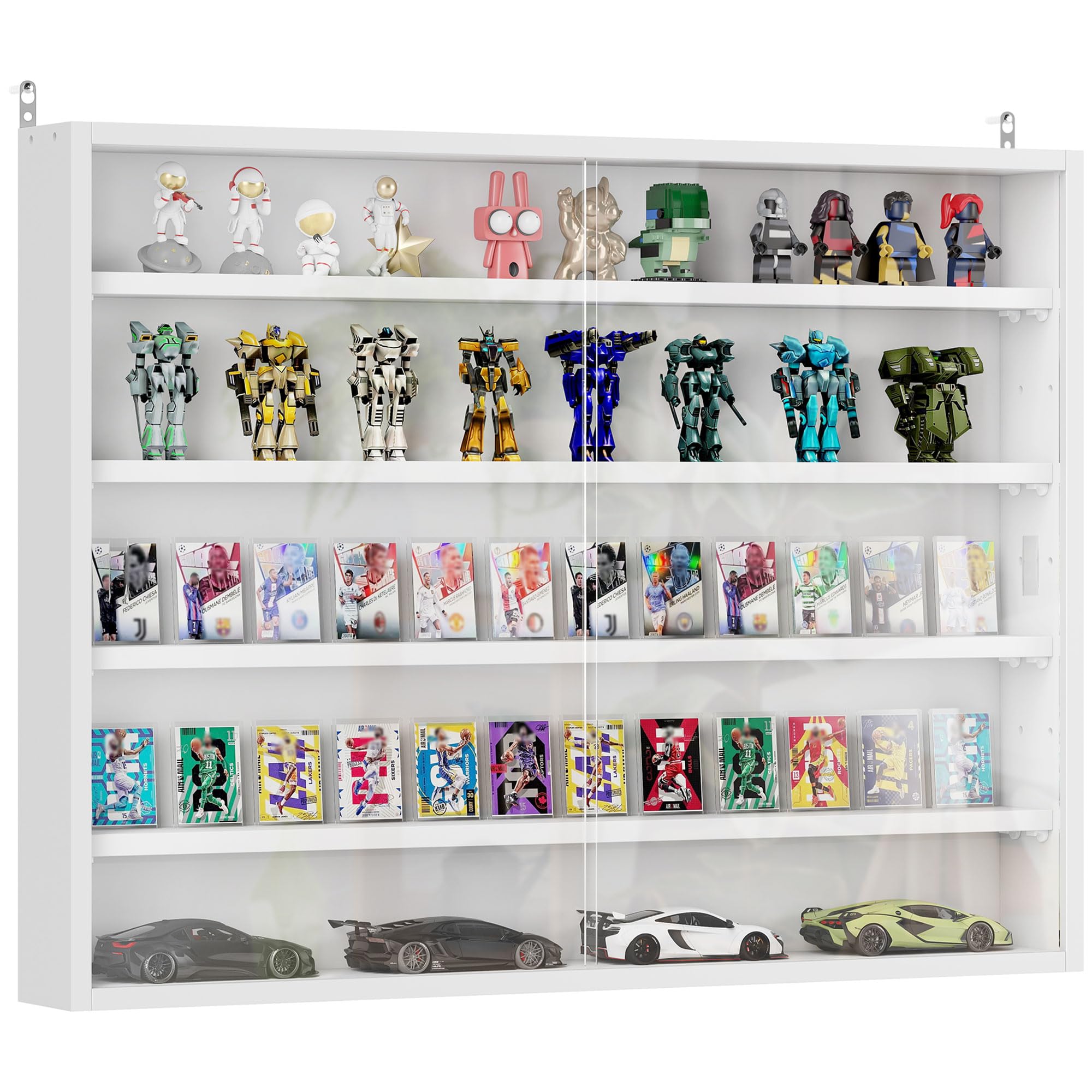 HOMCOM 5-Tier Wall Mounted Display Cabinet Glass Doors White | 23.6" x31.5", Dis
