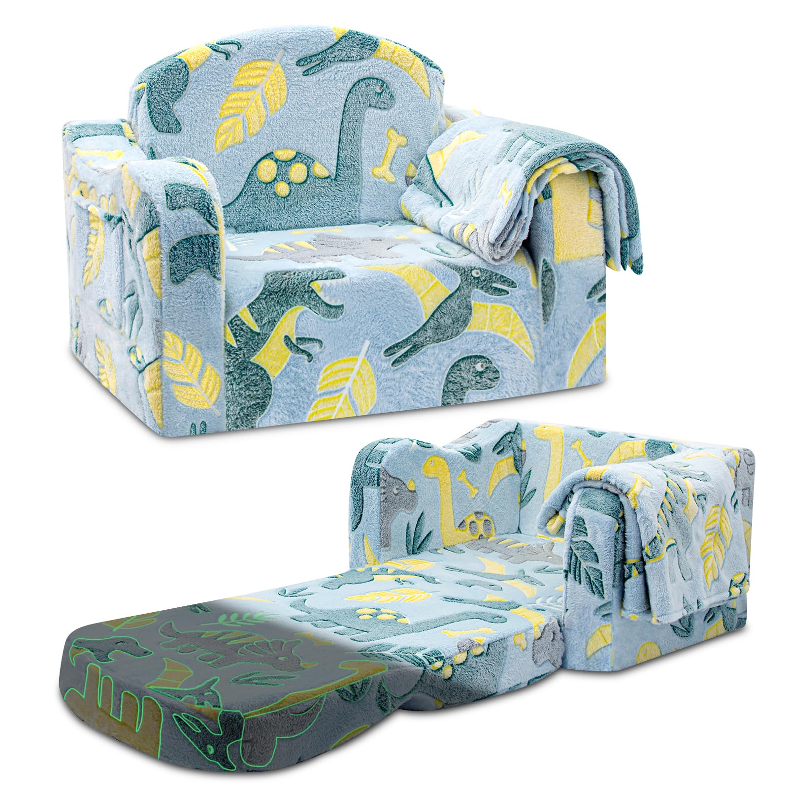 Airpanda Comfy Kids Sofa Chair, 2-in-1 Fold Out Couch with Blanket | Foldable Ki