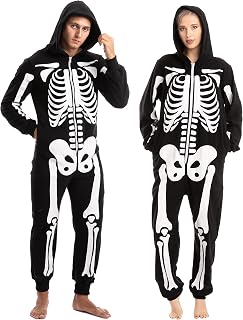 Spooktacular Creations Unisex Skeleton Jumpsuit Plush Skeleton Zippered Halloween Hoody Adult Black