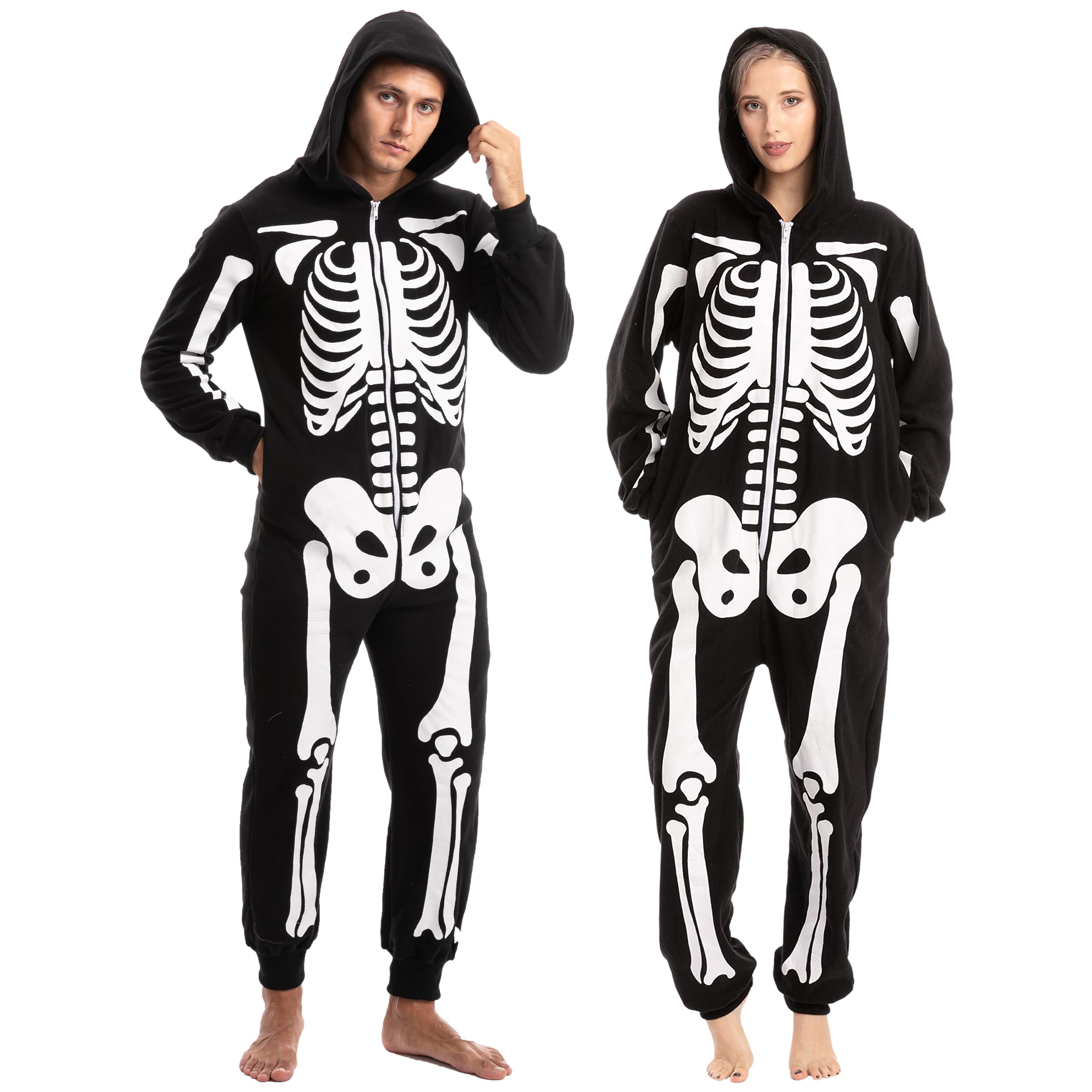 Spooktacular Creations Unisex Skeleton Jumpsuit Plush Skeleton Zippered Hallowee