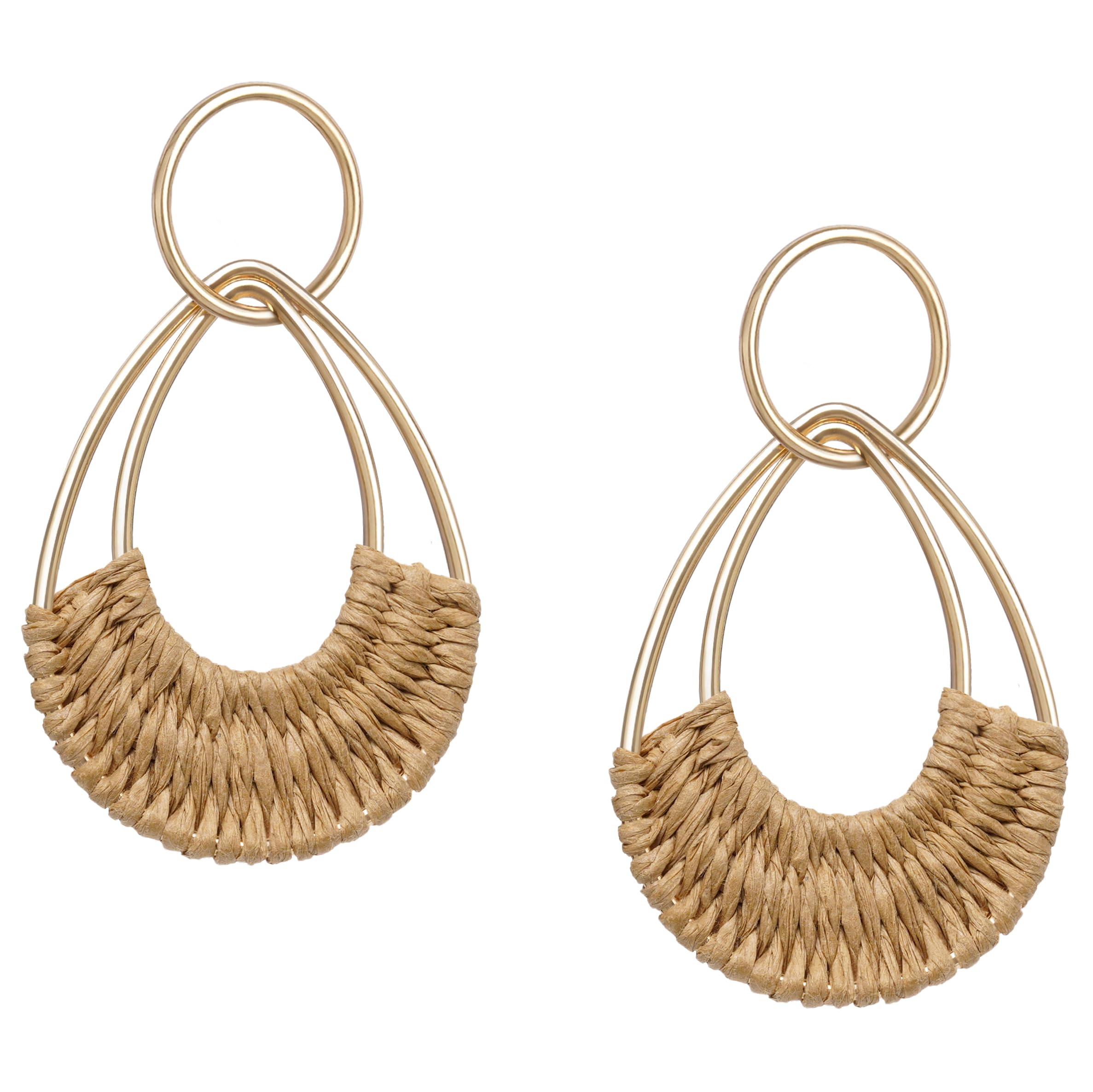 Raffia Hoop Earrings for Women Fun Boho Summer Beach Earrings Lightweight Handma