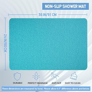Hargiis Non-Slip Bath Mat, Bathtub Mat, Anti Slip Shower Mat, Fast Drying Bathtub Mats, Foot Scrubber Mat, Anti Slip Mat for Tub, Floor, Bathroom, Kitchen, Home, Hotel (Turquoise Blue 36''×24'')