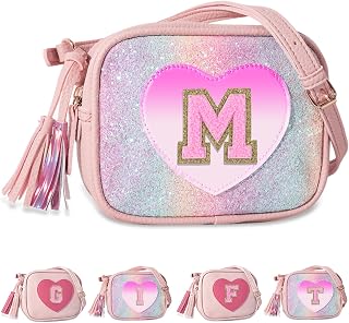 Birthday Gifts for 2 3 4 5 6 7 8 9 10 Year Old Girl,Cute Little Girl Purse Toddler Purse for Kids Wallet,Small Initial Shoulder Crossbody Bag,Personalized Christmas Gift for Daughter Baby(Rainbow,M)