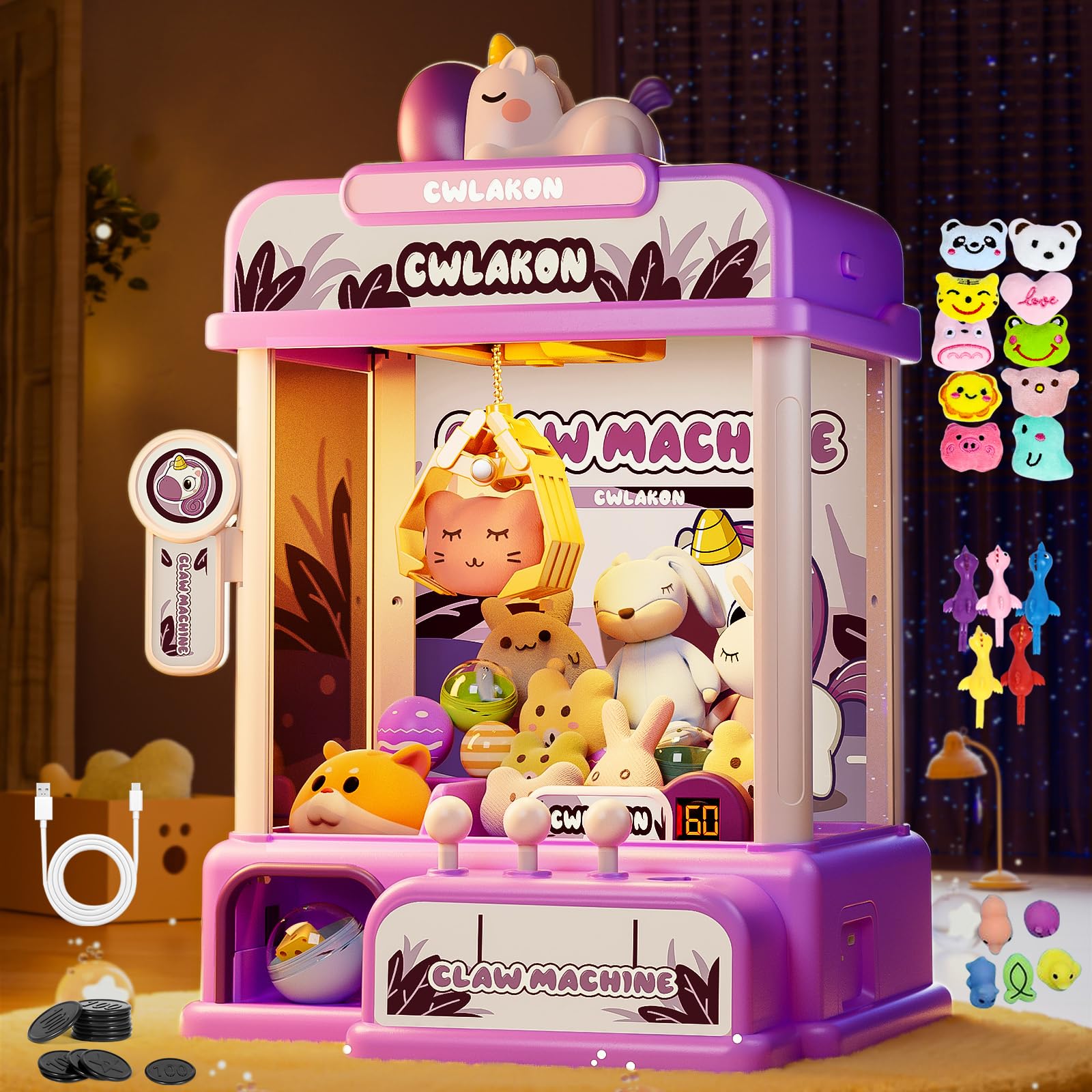 CWLAKON Claw Machine for Kids Adults with Sound, Unicorns Toys for Girls Age 3+,
