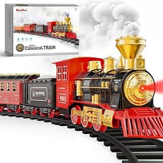 Hot Bee Train Set, Train Toys with Smoke, Lights, Sound and Train Tracks | Toy Train Set for Under Christmas Tree, Toddler Model Trains for 3 4 5 6 7 8+ Years Old Kids Christmas Toys Gifts