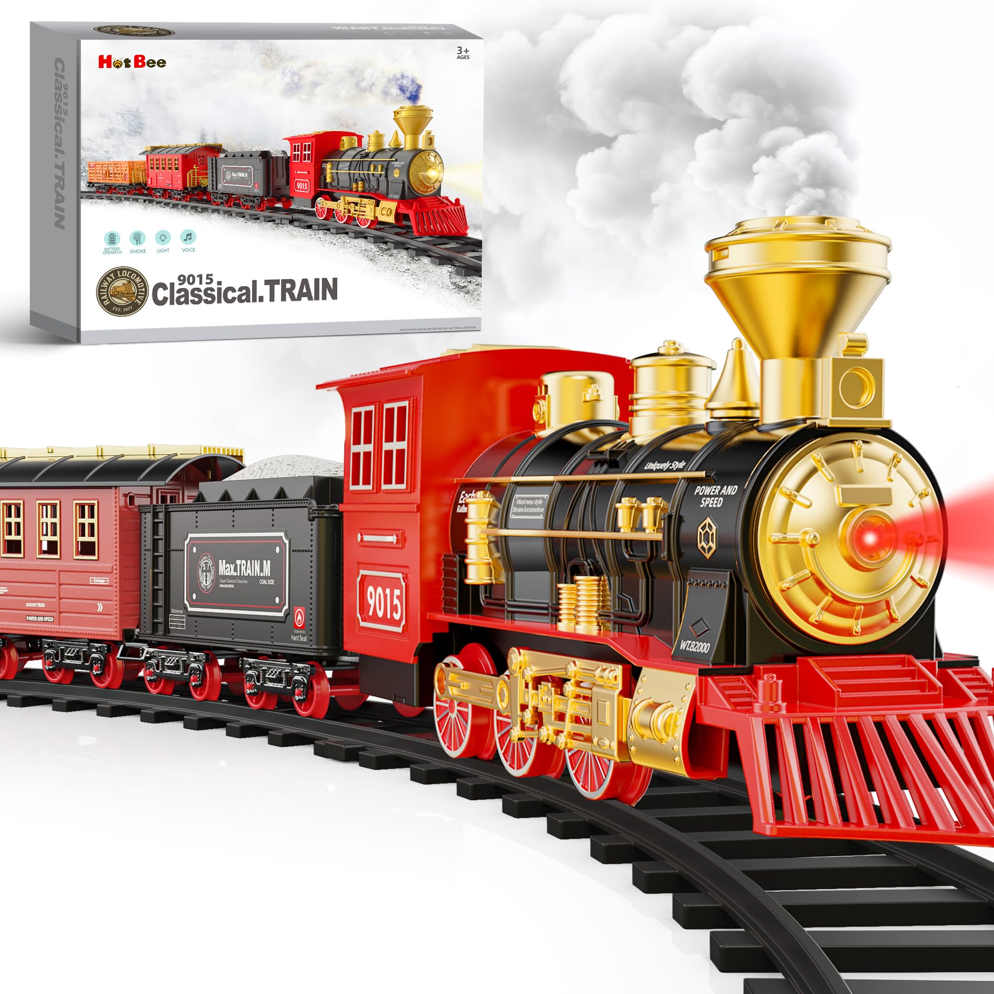 Hot Bee Train Set, Train Toys with Smoke, Lights, Sound and Train Tracks | Toy T