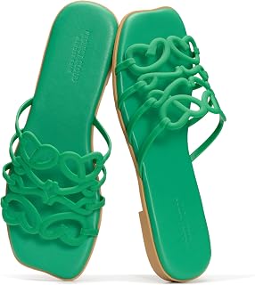 Project Cloud Sandalias de piel auténtica para mujer, sandalias planas de moda para mujer con plantilla de espuma viscoelástica, sandalias de mujer (Lisa), Verde esmeralda, 6.5