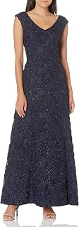 Alex Evenings Women's Long Cap Sleeve A-line Rosette Dress