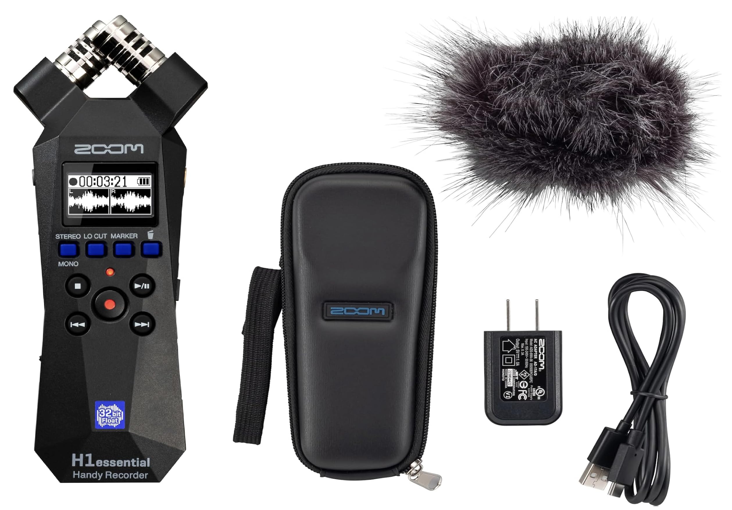 Zoom H1essential 2-Track 32-Bit Float Portable Audio Recorder Bundle with APH-1e