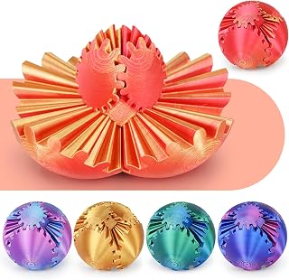Gear Ball 3D Printed Spin Ball or Cube Fidget Toy,Gear Sphere Fidget Toy,Fidget Ball Gear Toy for Stress and Anxiety Relief, Stress Ball GearSphere Desk Toy for Adults (Golden Red, 3.1 Inch)