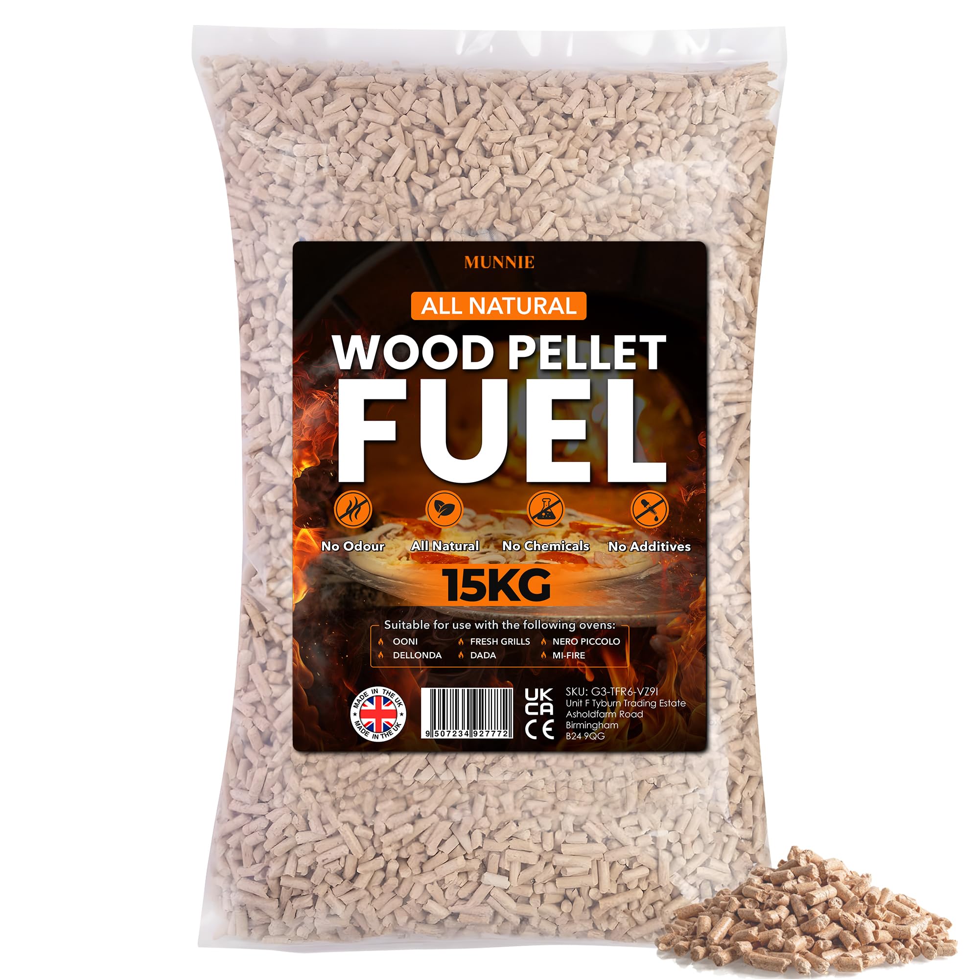 Munnie 15kg Premium Wood Pellets – Superior Fuel for Pizza Ovens, Smokers & BBQs