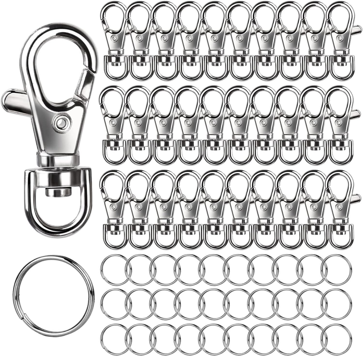 LEOBRO 60PCS Lobster Claw Clasps and Key Rings, 30PCS Keychains Clips and 30PCS 