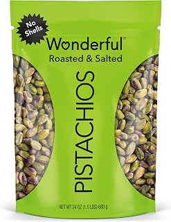Wonderful Pistachios No Shells, Roasted & Salted Nuts, 24 Ounce Bag | Protein Snacks, Healthy Snacks, Gluten Free, Pantry Staples, Vegan Snack Packs, Beach & Camping Snacks, Resealable Bag