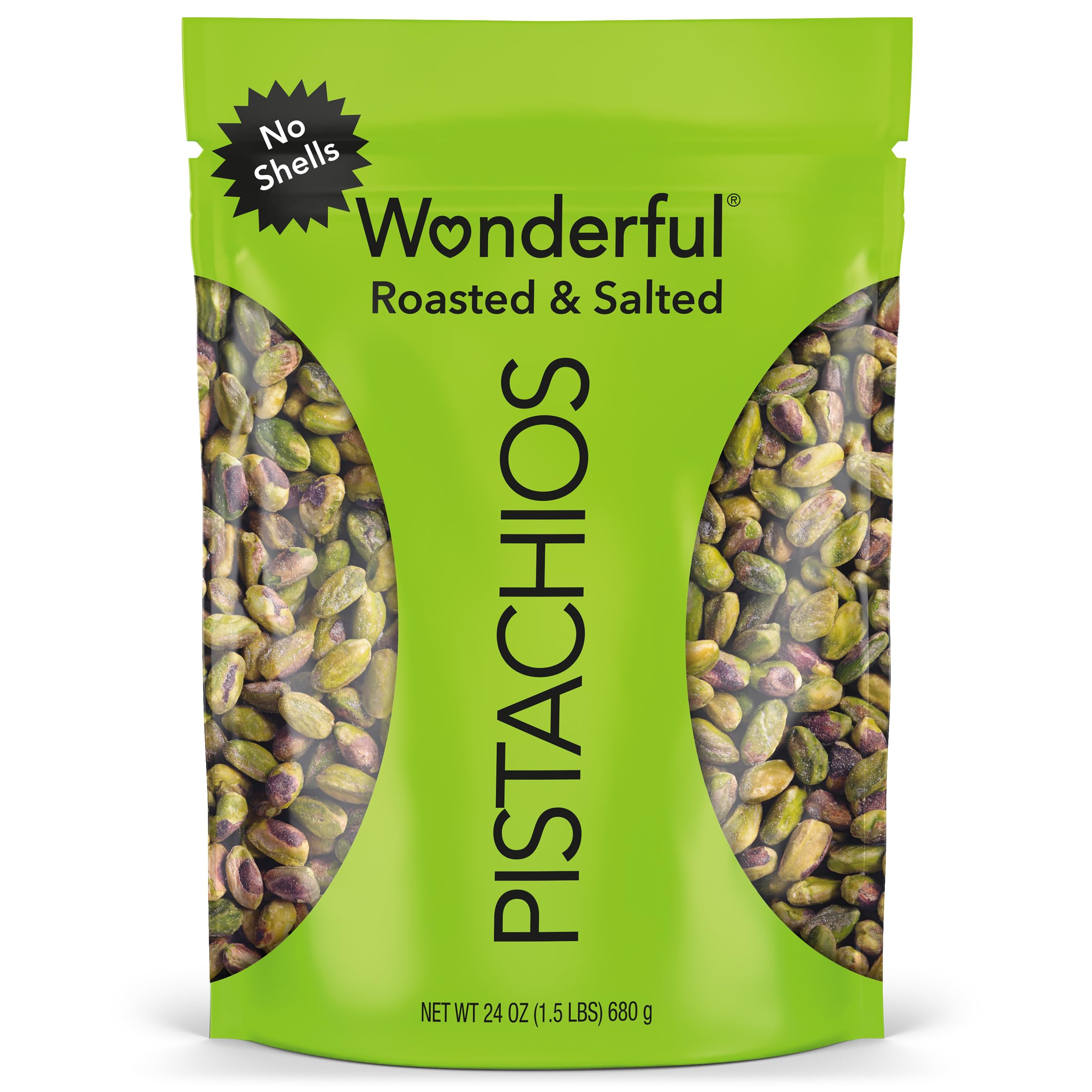 Wonderful Pistachios No Shells, Roasted & Salted Nuts, 24 Ounce Bag | Protein Sn
