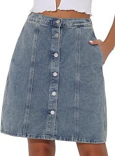 Allegra K Women's Casual High Waist Skirt with Pockets and Buttons A-Line Summer Chic