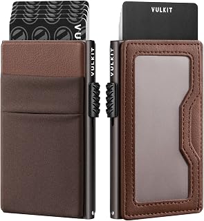 VULKIT Credit Card Holder with EDC Compartments and ID Window, RFID Blocking Pop Up Cards Wallet Slim Metal Wallet