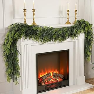 N&T NIETING 9FT Christmas Norfolk Pine Garland Real Touch Artificial Greenery Garlands Realistic Soft Garland for Mantle Fireplace Table Stair Front Door Indoor Outdoor Holiday Xmas Decorations (1Pcs)