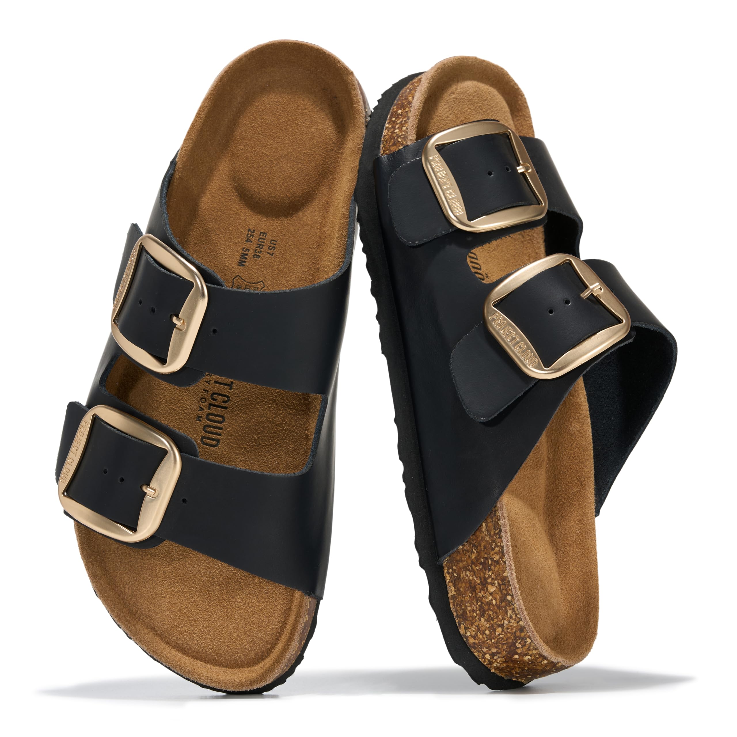 Project Cloud 100% Genuine Leather Cork Footbed Sandals Women Womens Slides
