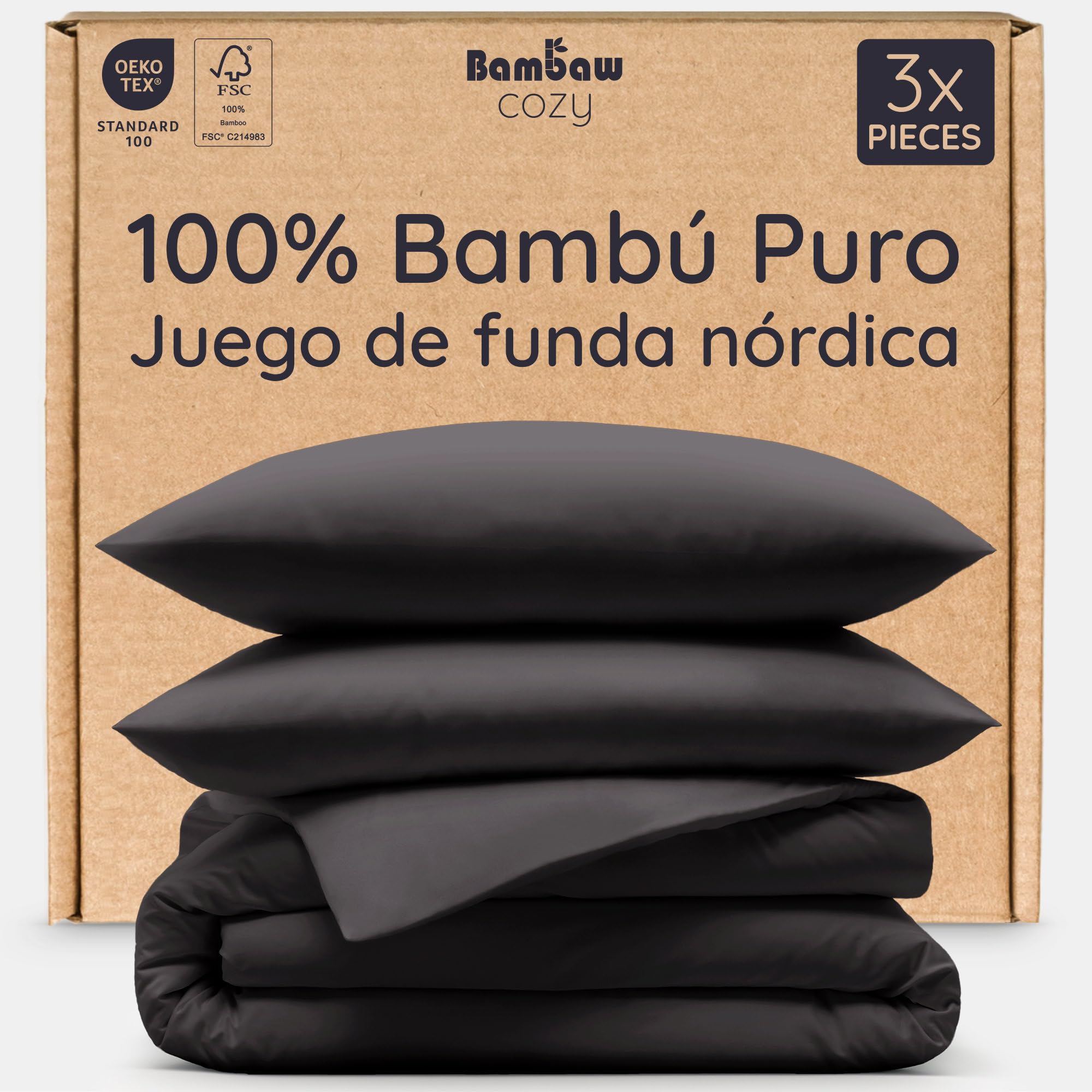 Bambaw Duvet Cover Set for Bed 150 cm (240 x 220 cm), 3 Pieces Bamboo Sheets wit