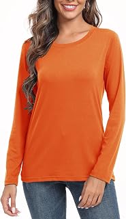 PRIMODA Women's Crew Neck Long Sleeve Shirts Basic Loose Fit Layering Tops