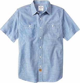 Dubinik® Men's Short Sleeve Chambray Shirt, Lightweight Cotton, Regular Fit, Two Chest Pockets, Urban Casual Style