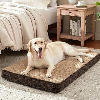 JOEJOY Extra Large Orthopedic Dog Bed, XL Dog Crate Bed Washable and Dog Mat Mattress with Memory Foam&Removable Cover, 104x69x9.5CM（Brown）