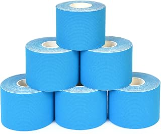 Kinesiological SPORTHERAPY Tape: Relieves Muscle Contractions and Tensions - 90% Cotton, Does Not Contain Latex - Medical Device Certified | 5 cm x 5 m (Blue 6 Pieces)