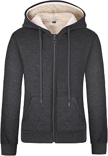 Gihuo Women's Sherpa Lined Hooded Sweatshirt Zip Up Winter Warm Hoodie Comfy Hooded Fleece Jacket