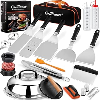Grilliance 27pcs Griddle Accessories Kit for Blackstone, Professional Hibachi Flat Top Grill Tools, Enlarged Spatula Gift Set with Basting Cover，Burger Press Patty Maker for Outdoor BBQ Teppanyaki