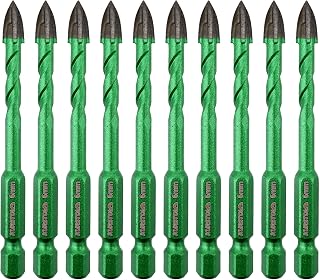 Masonry Drill Bits Set - 6mm*10 Tungsten Carbide Tip Tile Drill Bit for Porcelain Tile Concrete Brick Glass Wood Ceramic, Quick Change Shank