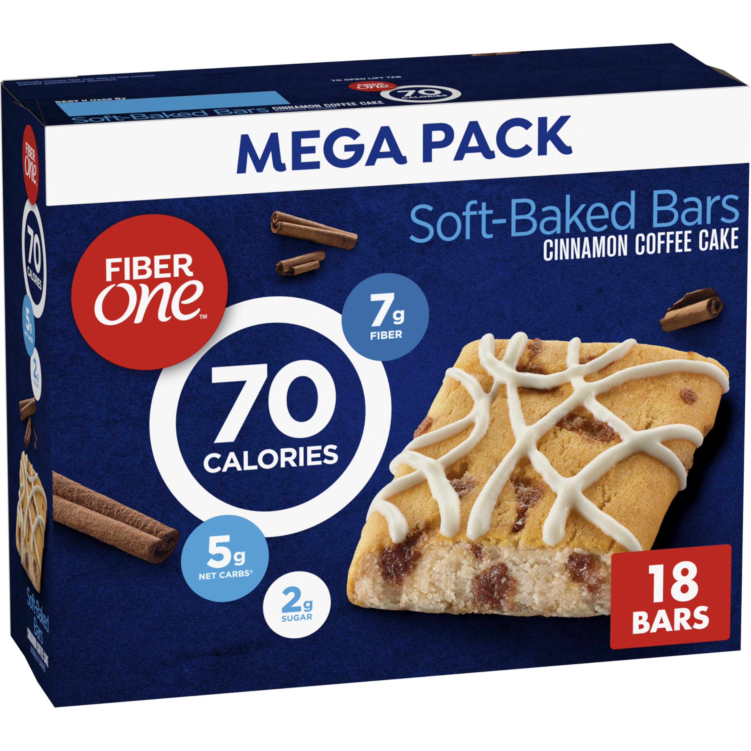 Fiber One 70 Calorie Cinnamon Coffee Cake Soft Baked Bars, 18 ct, 16 oz | 27% Da