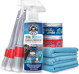 Chemical Guys, 9-Piece Interior Car Cleaning Kit, Cleaner, Gel, Brushes | Total Interior, scented cleaning gel, three brushes and three towels for dashboards, seats, vents and trim