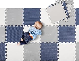 LIVINGbasics Interlocking Foam Baby Play Mat | 18 Tiles, 1.62㎡. interlocking tiles = 71"x31" play zone,1cm EVA cushion, Portable Crawling Floor Mats for Kids Toddler