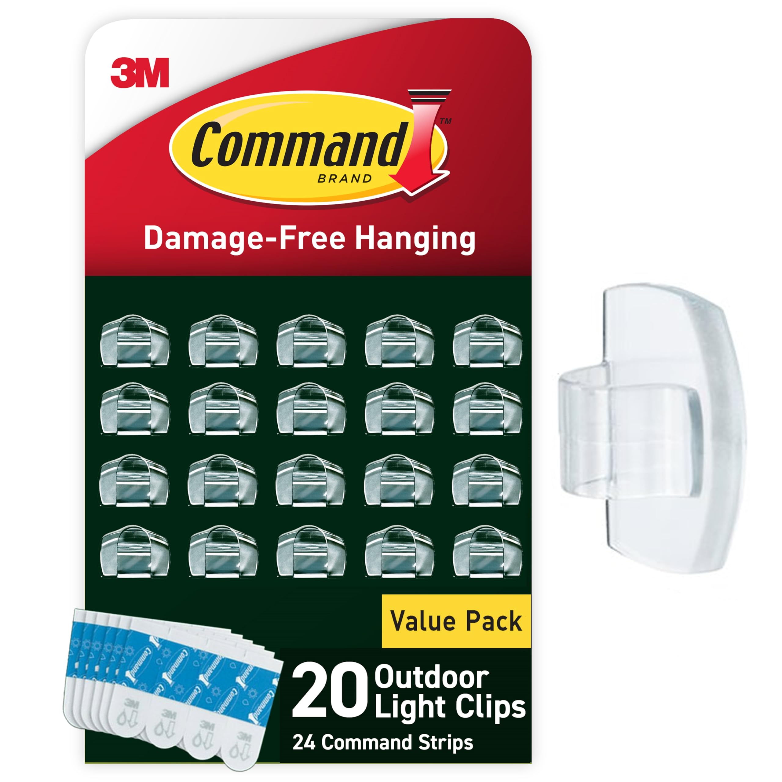 Command Outdoor Light Clips, Clear, 20 Clips, 24 Weather Resistant Strips | Dama