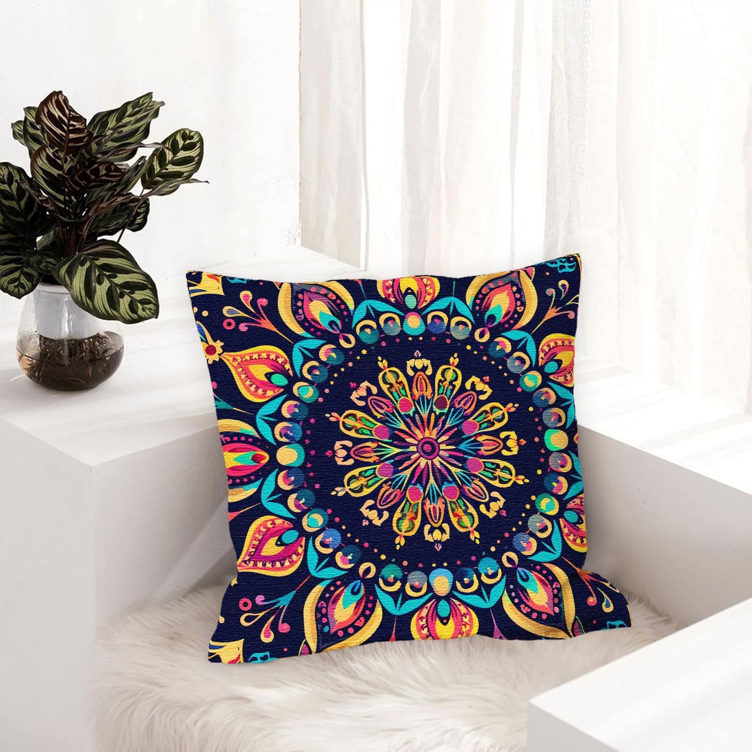 Generic - Set of 1 Flower Decorative Cushion Cover Square Sofa Cover Farmhouse S