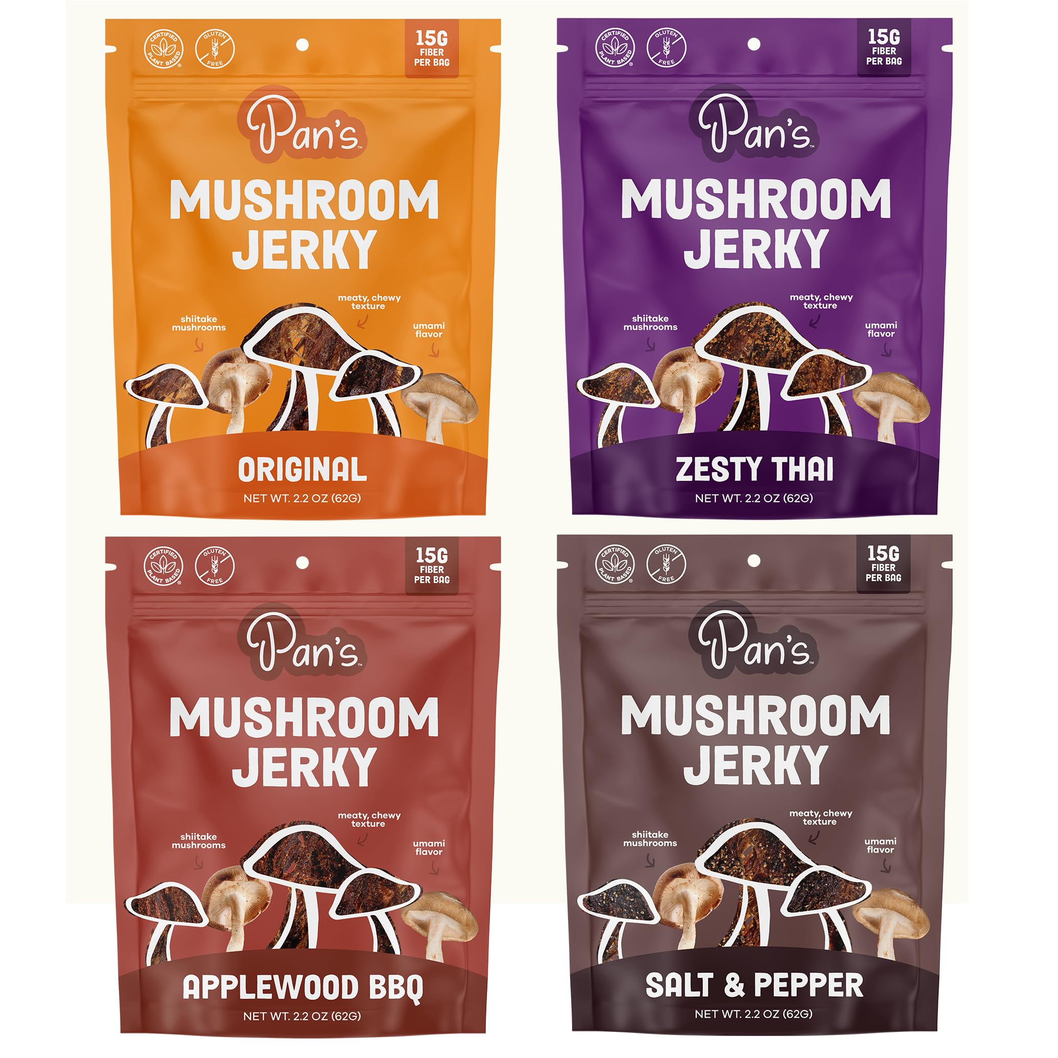 Pan's Mushroom Jerky, Organic, Vegan Snacks, Mushrooms Shitake, Meatless Jerky, 
