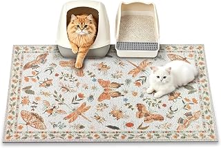 Litter Mat, 89 x 58cm Cat Litter Mat, Traps 100% Cat Litter, Non-Slip Litter Box Trapping Mat, Cute Decor Litter Mat, Easy Clean for Scatter Control, Waterproof Urine Protection