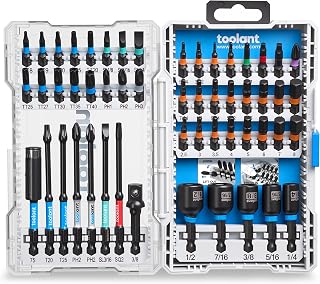 toolant 53-Piece Impact Driver Bit Set,S2 Steel Screwdriver Bit Set,Hex,Torx,Phillips,Slotted,Square Bits and Nut Driver with Case