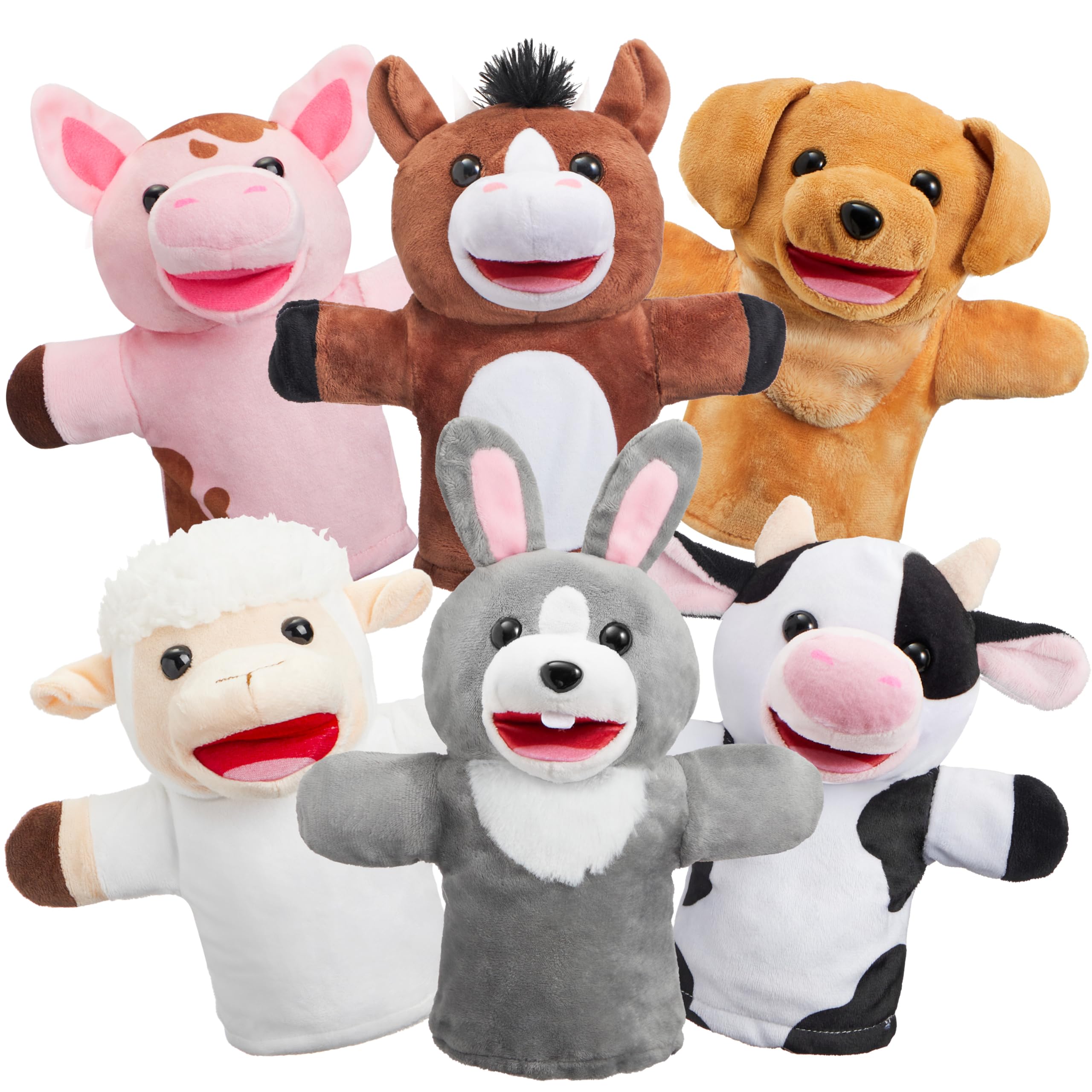 JOYIN 6Pcs Kids Hand Puppet Set with Working Mouth, Toddler Animal Plush Toy Inc